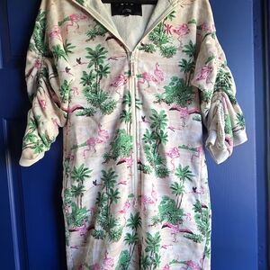 Onepiece Flamingo Print Zip-Up Dress
